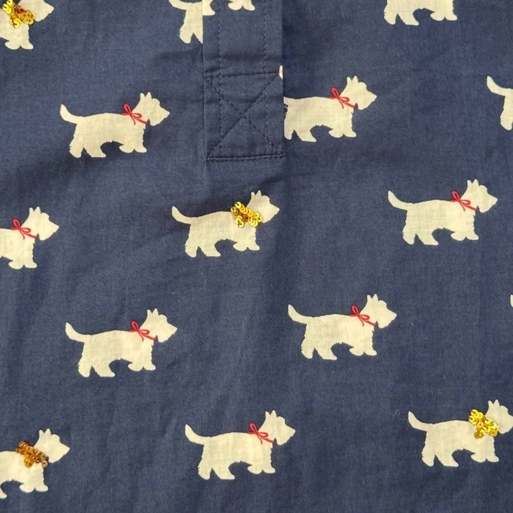Talbots Scotty Dog Novelty Print Navy Peasant Top Size Large Sequin Detail - Picture 7 of 11